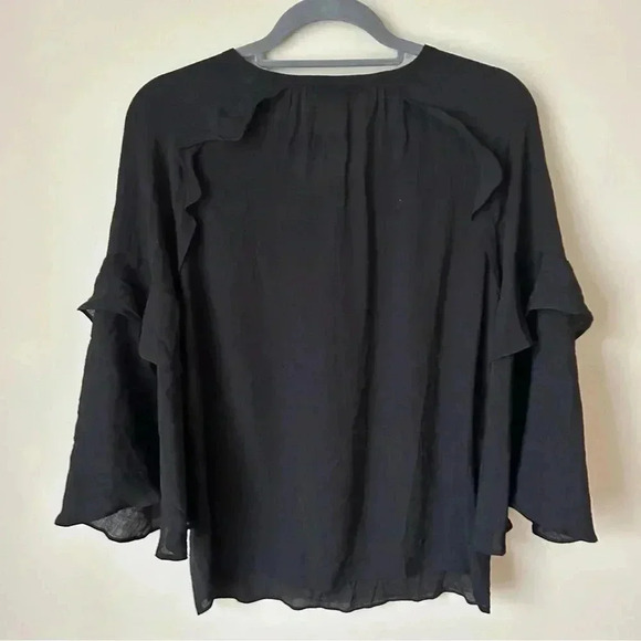Counterparts Women’s Black 3/4 Sleeve Front Tie Flutter Blouse Top Size Small - Picture 4 of 5